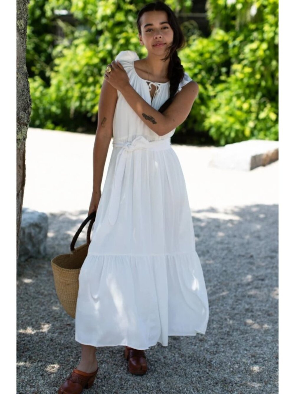 Emerson Fry Rakel Sleeveless Maxi Dress White XS Flutter Sleeve Tiered Keyhole